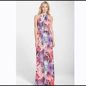 Eliza J spring maxi dress in orange, pink, and purple